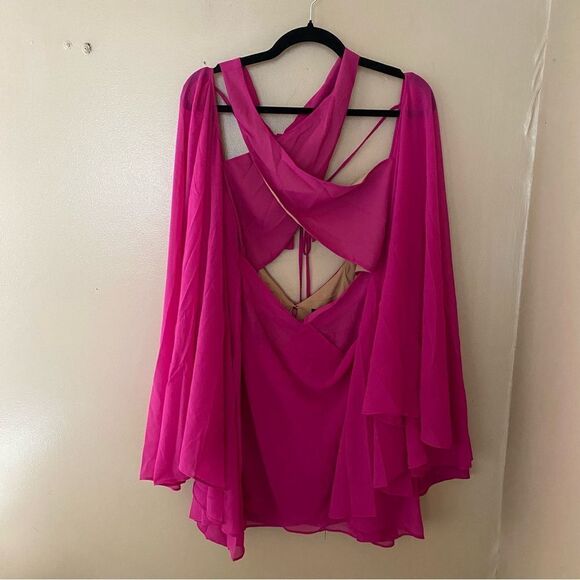 NWT Michael Costello Revolve Constance Mini Dress Fuschia pink chiffon S - Picture 8 of 14